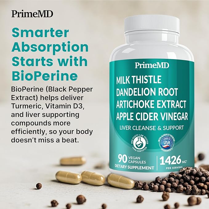 32-in-1 Liver Support Supplement with Milk Thistle, Silymarin, Artichoke Extract & Beetroot Powder – Comprehensive Wellness Formula – 1426mg (90ct)