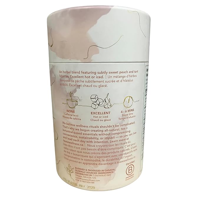 Tease Tea Peach Herbal Tea - Peach Please Caffeine Free Tea, Made with Organic Peaches, Hibiscus Flowers, and Rosehip, Hibiscus Tea Blend For Juicy Fresh Hydration And Glowing Skin