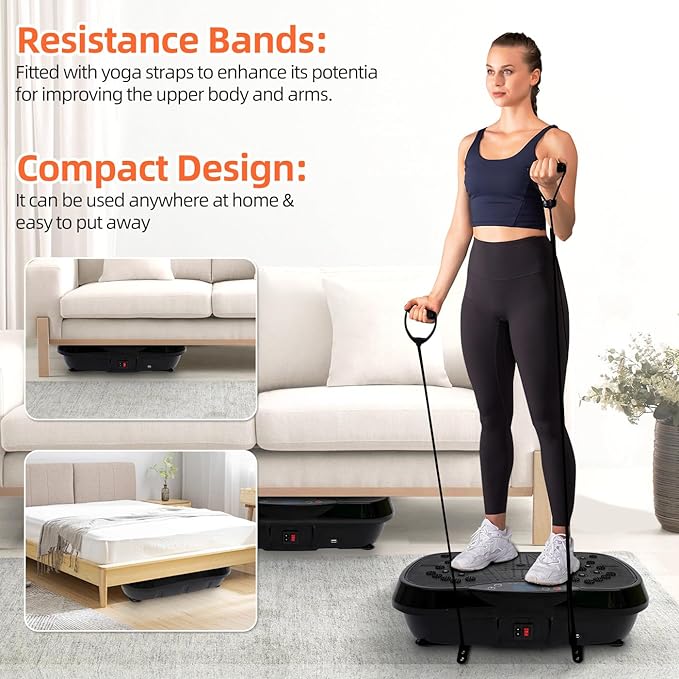 ALSO GO Vibration Plate Exercise Machine, 3 Workout Modes & 120-Level Vibration Platform for Weight Loss/Lymphatic Drainage, 400lbs Capacity Vibration Board with Resistance Bands for Full Body Workout