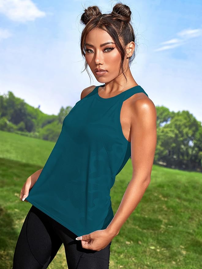OYOANGLE Women's Camo Print Sleeveless Workout Shirts Exercise Running Tank Tops Active Gym Tops