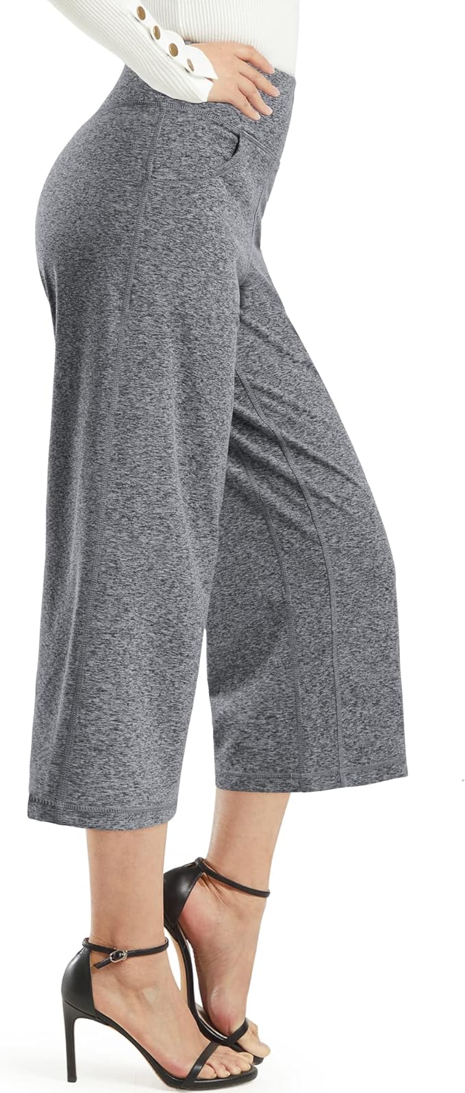 Promover Capri Pants for Women Wide Leg Yoga Cropped Pants with Pockets Loose Casual Summer Pants