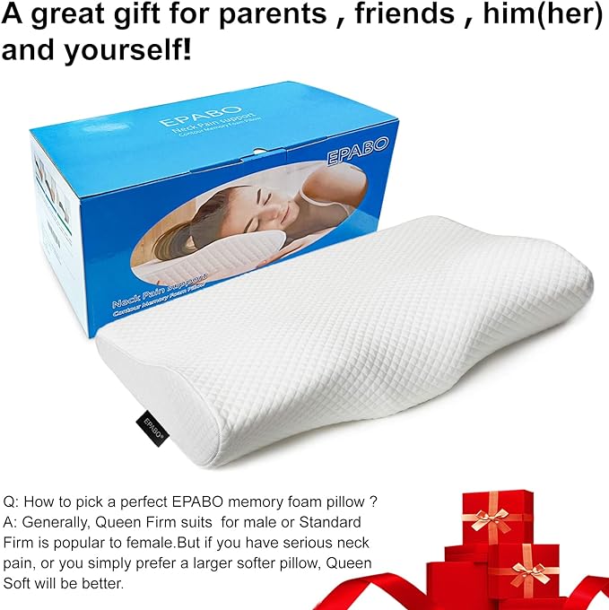 Contour Memory Foam Pillow Orthopedic Sleeping Pillows, Ergonomic Cervical Pillow for Neck Pain - for Side Sleepers, Back and Stomach Sleepers, Free Pillowcase Included ( Soft & Queen Size)