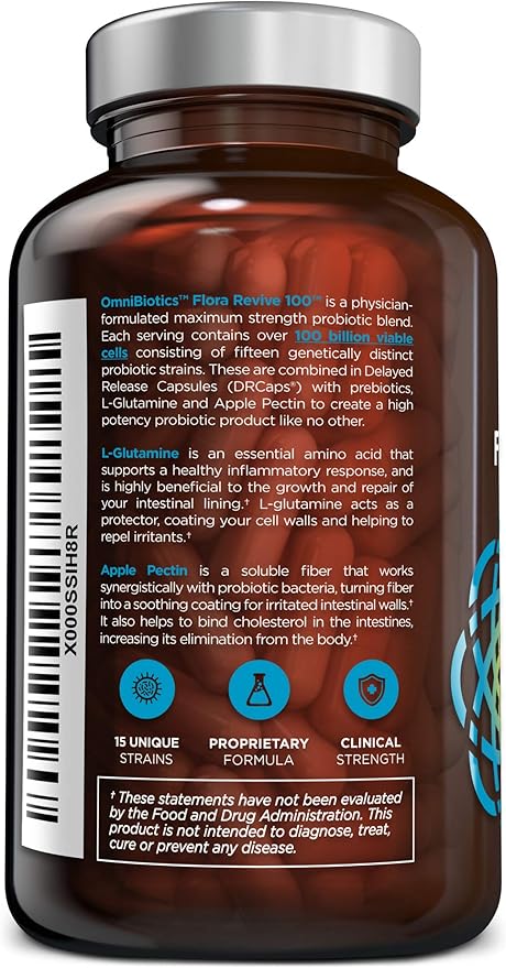 100 Billion Probiotics - 15-Strain Probiotic for Women & Men, DRCaps Delayed Release, Prebiotics, L-Glutamine, Apple Pectin, Gut Lining Support, Shelf Stable, Non-GMO, 60 Vegan Capsules for Adults