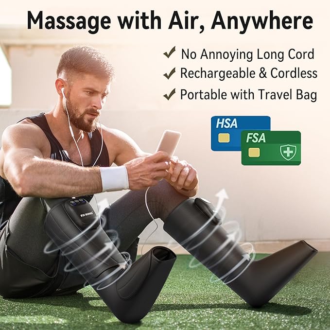 FIT KING Cordless Foot and Leg Massager, Rechargeable Foot and Calf Massage Boots, Portable Compression Boot for Circulation, Pain Relief Recovery After Training, Healthy Travel Gift