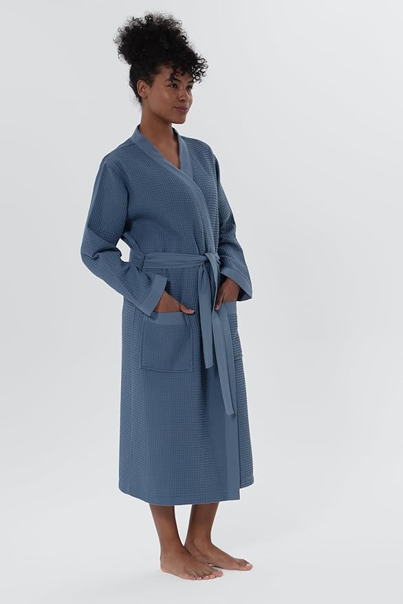 SEYANTE Women’s Luxury Waffle Shawl Collar, Hooded Robe w Piping – Lightweight, Long, Ultra Soft Spa Sleepwear Bathrobe