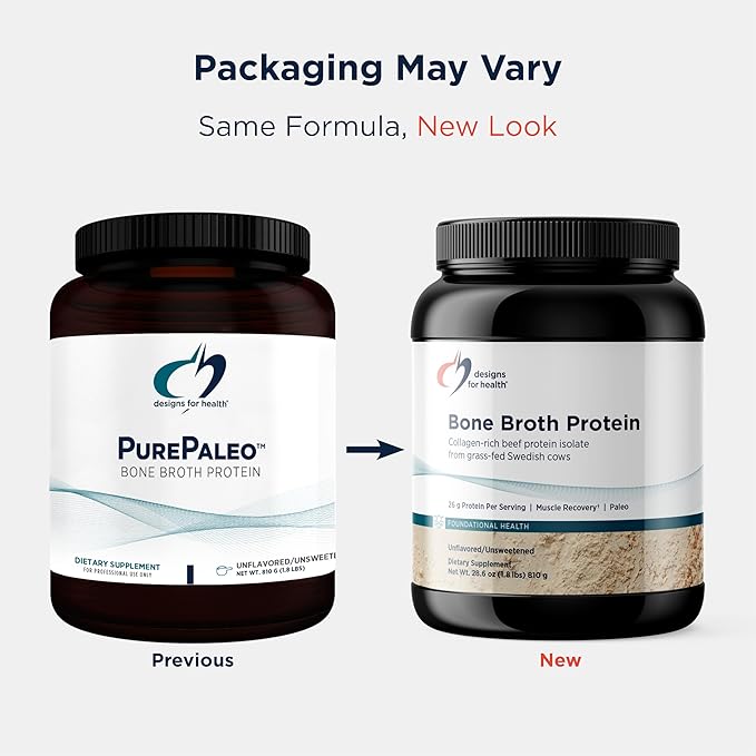 Designs for Health Bone Broth Protein Powder - 26g Grass-Fed, Collagen-Rich Beef Protein Isolate – Unflavored, Paleo, Non-GMO, Dairy-Free (30 Servings / 810g)