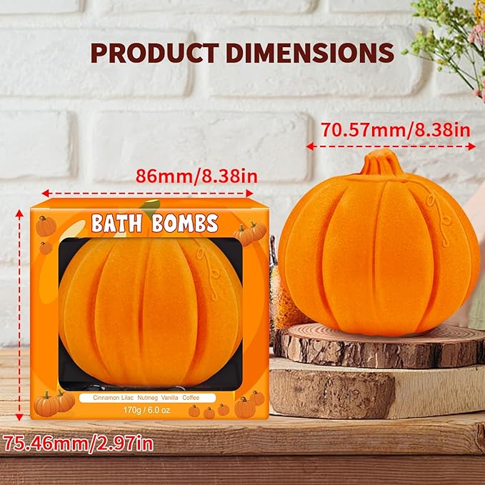 Pumpkin Spice Bath Bombs Gifts for Women&Men-Halloween Boo Spooky Basket Stuffers Giftable Packaging, Natural Organic Relaxing, Vanilla/Coffee/Cinnamon/Nutneg Scent, Pumpkin Shaped Fall Gifts