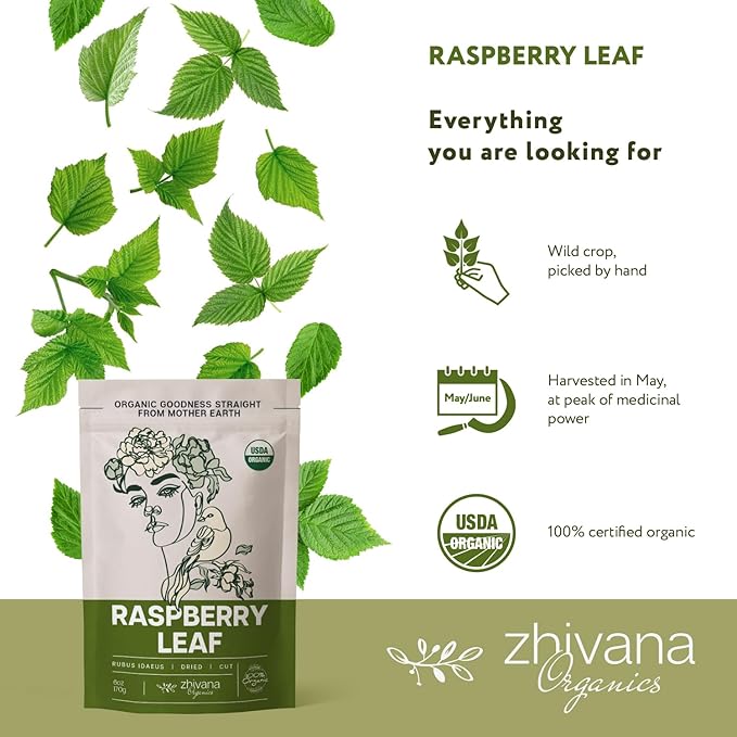 Organic Red Raspberry Leaf Tea โ Wild Raspberry Tea for for Pregnancy, Healthy Cycle, Menstrual Cramps โ 6oz
