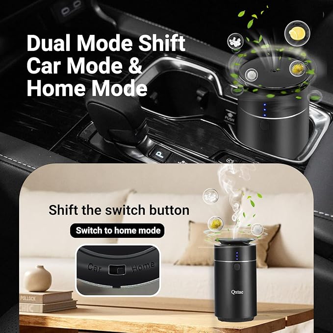 Waterless Car Diffuser for Essential Oils. Battery Operated Air Freshener, USB-C Rechargeable, Quiet, Leak-Proof, Countdown Timer, Auto-Off, Perfect for Car Home Office(Black)