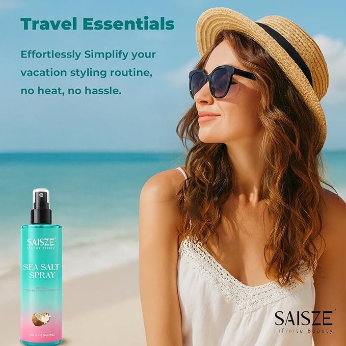 Sea Salt Spray for Women and Men, Travel Essentials, Beach Vacation Essentials, Coconut Volumizing Salt Water Spray, Effortlessly Achieve Beach, Wavy and Curly Hair, 8.8 oz