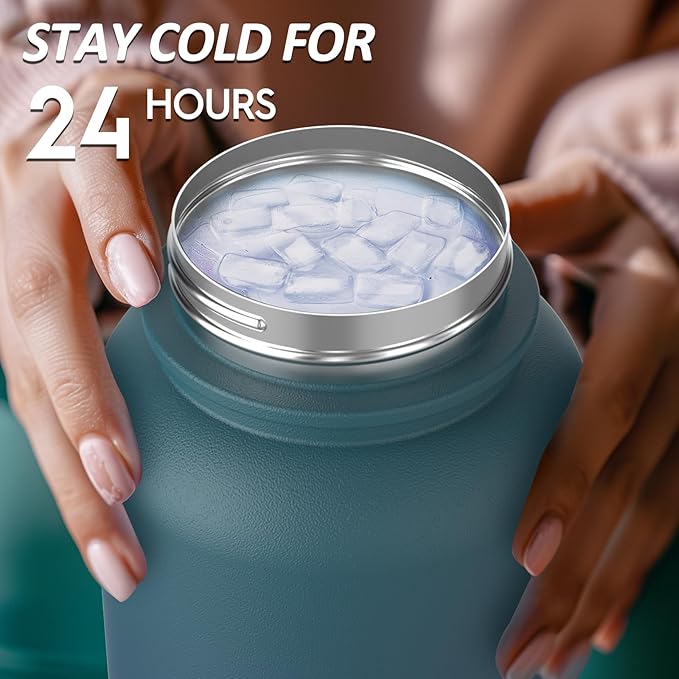 Navigate 32 oz Insulated Stainless Steel Sports Water Bottle with Spout & Handle Lids,Wide Mouth Water Jug with Double Walled Leak Proof Keep Cold for 24 Hrs Hot for 12 Hrs, Blue Gradient