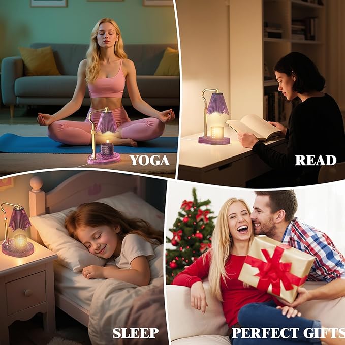 Candle Warmer Lamp with Adjustable Height - Flameless 4-Level Dimmable Wax Warmer, Timer Function & Stylish Design in Multiple Colors(Purple)