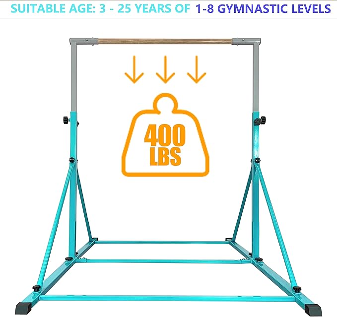 Gymnastic Bar for Kid and Teenage Ages 3-25, 5 FT / 6 FT Base Length, 5 FT / 6 FT Height, Gymnastic Kip Bar Horizontal Bar for Gymnast, Gymnastic Training Equipment for Home and Club Use