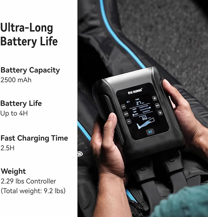FIT KING Professional Air Compression Leg Recovery Compression System, Rechargeable Portable Recovery Boots Pneumatic Compression Device, Fast Recovery & Improved Circulation for Athletes (Large)