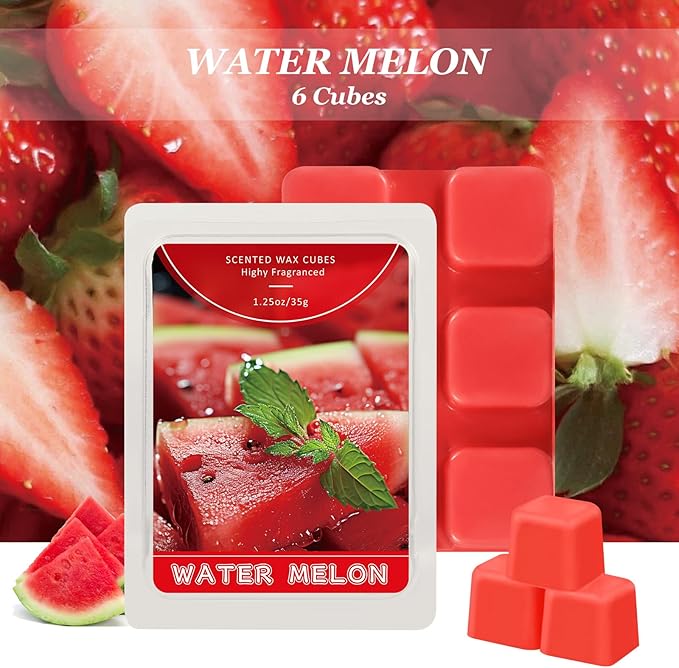 STRN Wax Melts Soy Wax Cubes 4 Pack Watermelon Scented, Long-Lasting Fragrance Scented Wax Cubes for Warmers Natural Soy Wax for Candle Wax Melts (4 x 1.25oz)