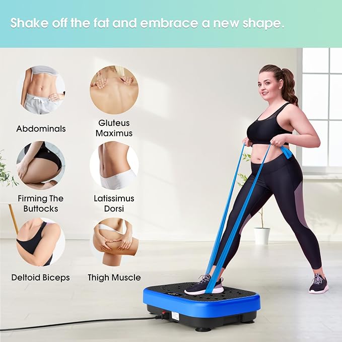 SoftGym Vibration Plate Exercise Machine for Lymphatic Drainage,Power Vibrate Stand Shake Board 450 Lbs Capacity Whole Body Workout Waver with Fitness Resistance Bands Weight Loss Gifts for Women Men