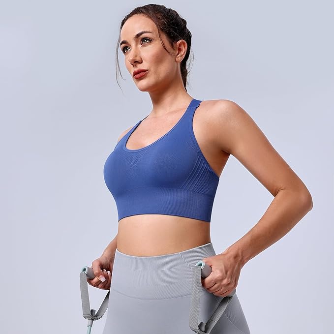Evercute Adjustable Sports Bras for Women 3/4 Pack Racerback High Support Bras Padded Workout Bras Seamless Yoga Athletic Bra