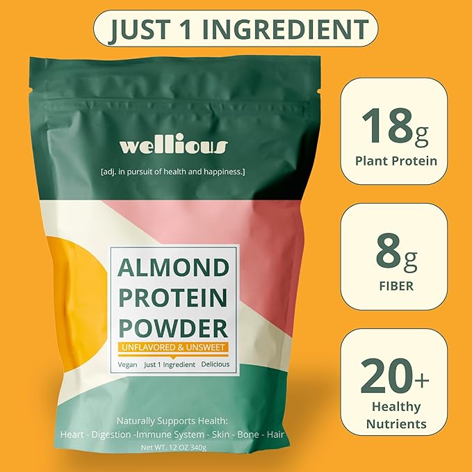 wellious Unflavored & Unsweetened Protein Powder | Vegan - Plant Based Protein Powder Dairy Free for Gut Health, No Sodium, High Fiber, Keto Friendly, Non Dairy, Lactose Free