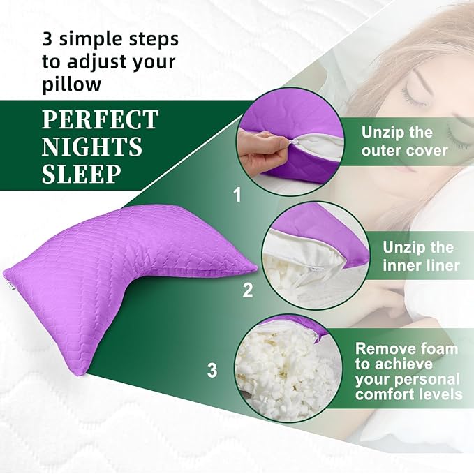 Shredded Memory Foam Pillows – Adjustable Loft, Orthopedic Support for Side/Back Sleepers, Pressure Relief for Cervical Spine, Machine Washable (Queen Size)