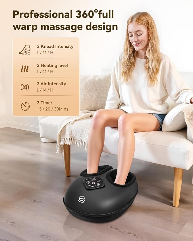 COMFIER 2025 Shiatsu Foot Massager with Heat,Compression,Kneading &Rolling,Foot Massager for Neuropathy,Plantar Fasciitis,Upgraded for Larger Feet Machine(Size 15),Home or Office, Gift for Women/Men