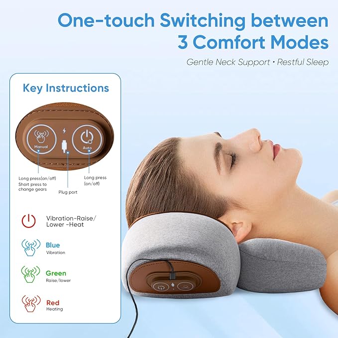 Neck Massager Pillow, 4-in-1 Neck Massager with Heat Massage and Stretching to Relieve Pain Boost Circulation,and Restore Natural Alignment (Light Gray)