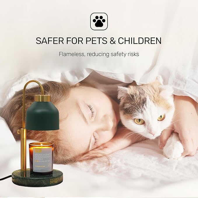 Candle Warmer Lamp with 2 Bulbs, Timer & Dimmer, Height Adjustable Electric Wax Warmer Lamp, Compatible for Jar Candle, Metal Top, Marble Base