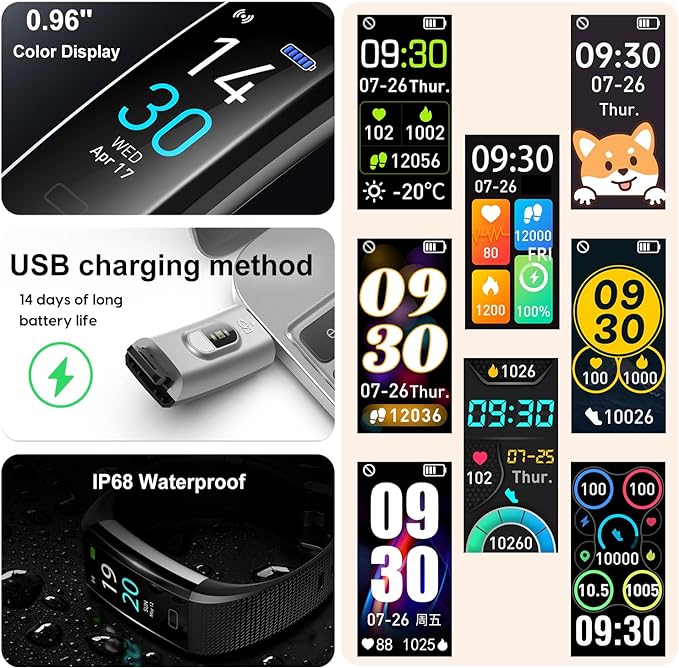 ENGERWALL Fitness Tracker with Step/Distance/Calories Counter, Activity Tracker with Heart Rate Monitor, Slim Style Watch IP68 Waterproof, Sleep Monitor Tracker, Pedometer Watch for Women Men Kids