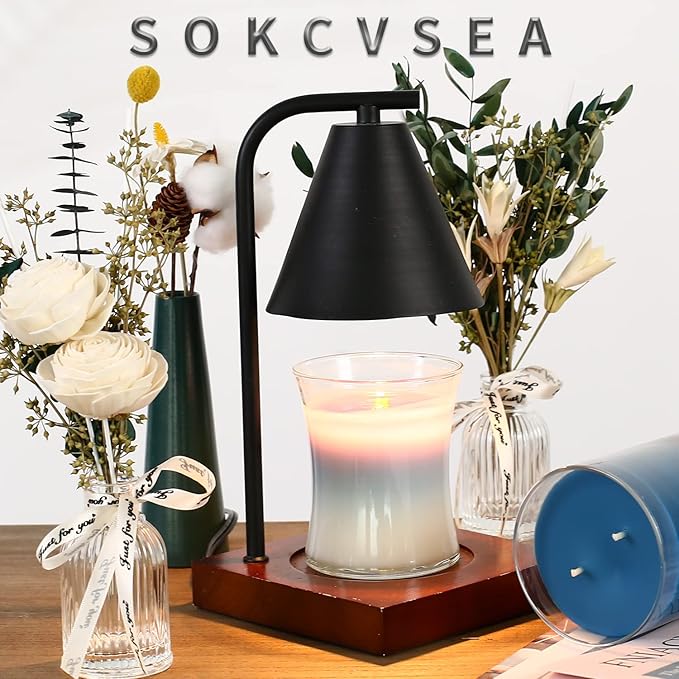 SOKCVSEA Candle Warmer Lamp - Birthday Gifts for Women Mom, Candle Lamp Warmer with Dimmable, House Warming Gifts New Home Decor, Wax Melt Candle Warmer with 2 Bulbs 2-Black