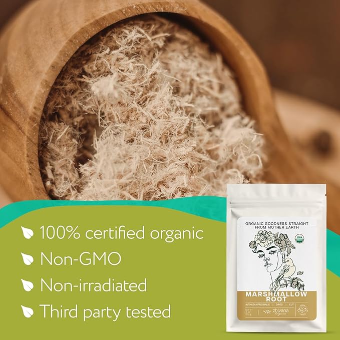 Marshmallow Root Tea (Althea Officinalis) โ Organic Marshmallow Root โ Throat Tea - Gut Lining, Digestion, Respiratory Health - Blood, Bones, Skin, Hair - Marshmellow Herb โ 4 Ounces