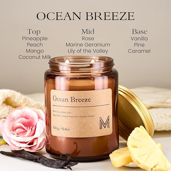 M&SENSE Oceanic Breeze Home Scented Candle | 19.4oz, 117-Hour Burn | Natural Organic Soy Wax | Long-Lasting for Stress Relief and Gifting | for Bedroom,Relaxing SPA,Office