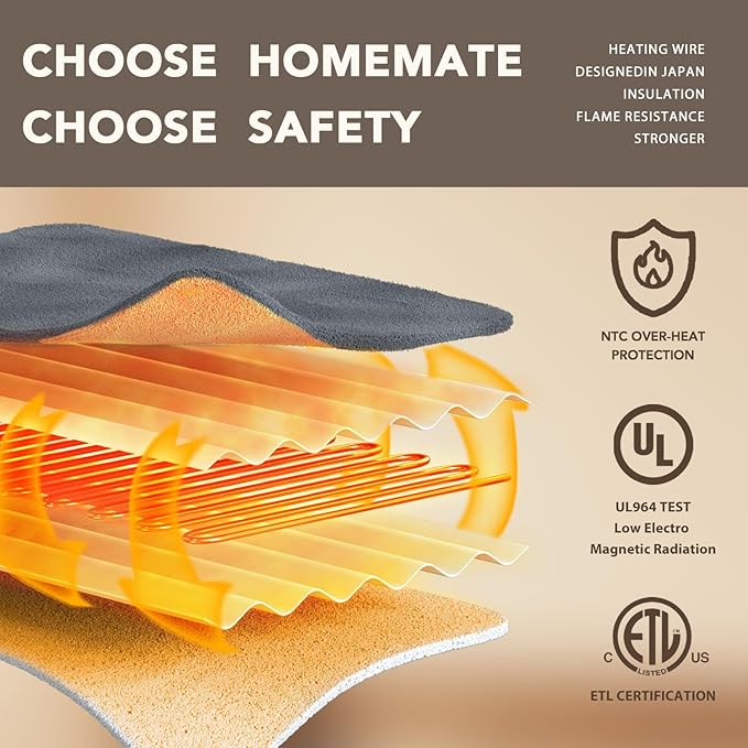 Homemate Electric Heated Blanket Full Size - 72"x84" Heated Bed Blanket Throw with 10 Heating Levels 8 Hours Auto Off Fast Heating Over-Heat Protection-Ultra Soft Flannel ETL Certified, Grey