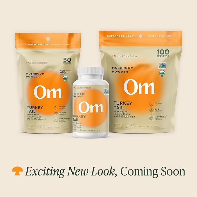 Om Mushroom Superfood Turkey Tail Organic Mushroom Powder Pouch, 7.05 Ounce, 100 Servings, Immune Support, Polysacchrides, Beta-Glucans, Gut Health & Holistic Defense Mushroom Supplement