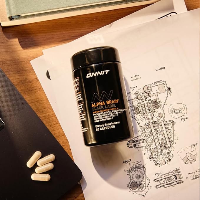 ONNIT Alpha Brain Black Label Capsule (80ct) Premium Citicoline Brain Supplement - Focus, Concentration & Memory - Lion's Mane, Hericium Erinaceus, L Theanine & Mucuna Pruriens
