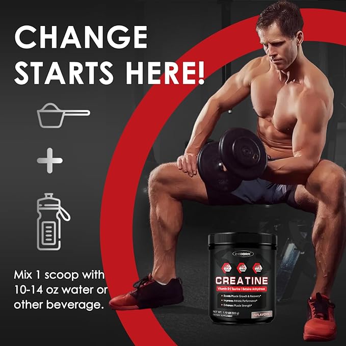 ZEBORA Micronized Creatine Monohydrate Powder, Creatine Monohydrate for Women-Men, Helps Muscle Recovery, Enhances Muscle Size & Strength with 5G Creatine and 1G Taurine