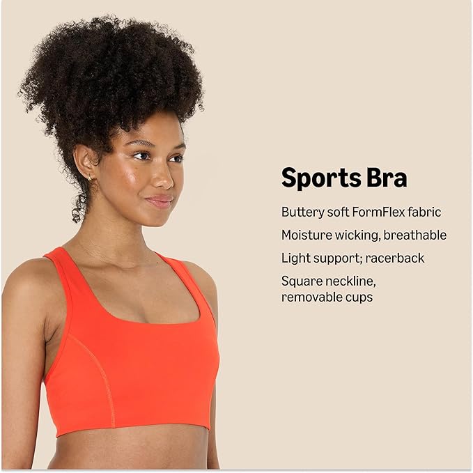Amazon Essentials Women's Active FormFlex Buttery Soft Light Support Square Neck Racerback Sports Bra