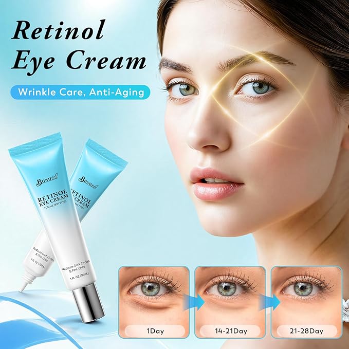 Retinol Eye Cream - Eye Cream for Dark Circles, Puffiness, Anti Aging, with Hyaluronic Acid, Peptides, Caffeine, Reduces Bags, Smooths Wrinkles & Fine Lines, Dark Circles Under Eye Treatment, 1 fl oz
