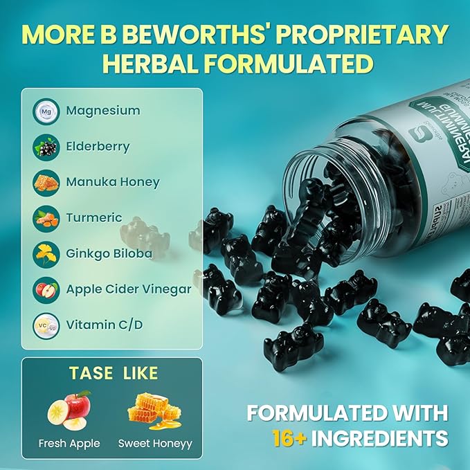 Sea Moss Gummies | Black Seed Oil Ashwagandha Chlorophyll Gummy | with Turmeric, Magnesium Elderberry, Manuka Honey Bladderwrack, Burdock Root - Irish Sea Moss Gummy for Immune, Gut Support