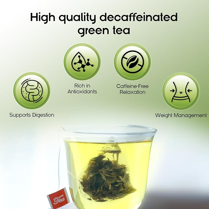 Green Peaks Tea Organic Decaf Green Tea Bags, 50 Count - Premium Caffeine-Free Green Tea for Relaxation & Calm, Decaf Hot Tea or Decaf Iced Tea