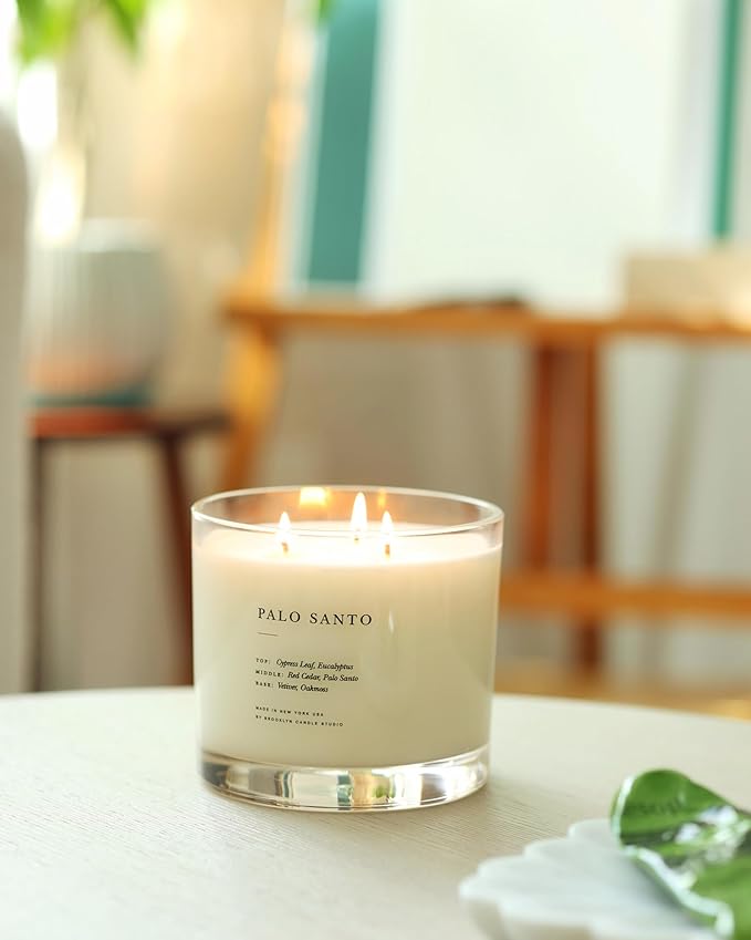 Brooklyn Candle Studio Palo Santo XL 3 Wick Candle - Luxury Scented Candle, Vegan Soy Wax, Hand Poured in The USA, 100 Hour Slow Burn Time - 27oz