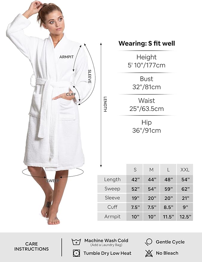 Turkuoise Soft & Absorbent Towel Robe, 100% Cotton Turkish Terry Cloth Kimono Bathrobes for Women
