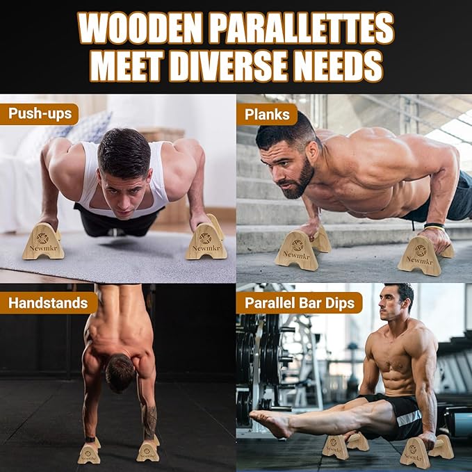 2PCS Wooden Parallettes Push up Bars, Non-Slip Base, Wood Pushup Handles with Wrist Guard, Exercise Home Workout Equipment for Men and Women Strength Training, Planks Calisthenics