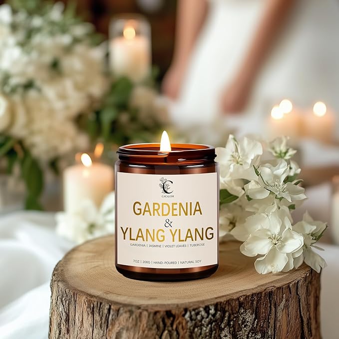 Scented Candles for Women,Gardenia & Ylang Ylang Scented Candles,7oz Hand-Poured for Serene Bedrooms & Spa Baths,Long-Lasting Floral Escape, Perfect for Meditation & Romantic Evenings
