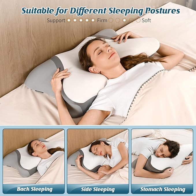 Cervical Neck Pillow - Cooling Pillow for Neck Pain Relief, Ergonomic Side Sleeper Pillow for Sleeping, Contour Memory Foam Pillows for Neck Support, Orthopedic Bed Pillow for Back Sleepers (White)