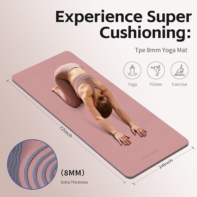 Yoga Mat 8mm Super Thick TPE Fitness Mat | SGS Certified | Non-Slip, Odorless & Tear-Resistant | Unisex with Strap | for Yoga, Pilates, Meditation & Home Workouts