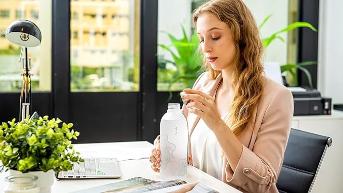 bzyoo 32 OZ 1 Liter Time Marker Water Bottle Frosted Durable Plastic With Strap - Reusable Clear Bottle With Times To Drink Time Markings For Daily Hydration Intake BPA Free (Silver)