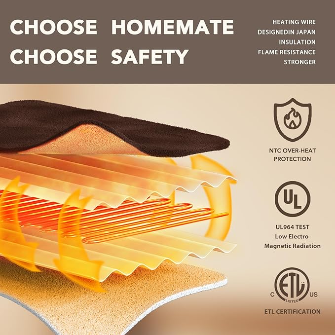 Homemate Electric Heated Blanket Twin Size - 62"x84" Heating Blanket Twin Size 1/2/4/6/8 Hours Auto-Off 10 Heat Level Over-Heat Protection Flannel Sherpa ETL Certification