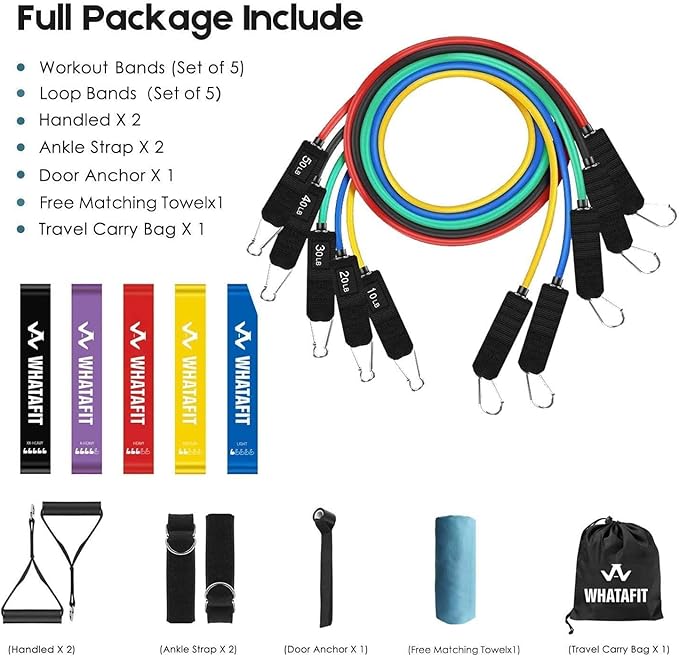 WHATAFIT Resistance Bands, Exercise Bands,Resistance Bands for Working Out, Work Out Bands with Handles for Men and Women Fitness, Strength Training Home Gym Equipment