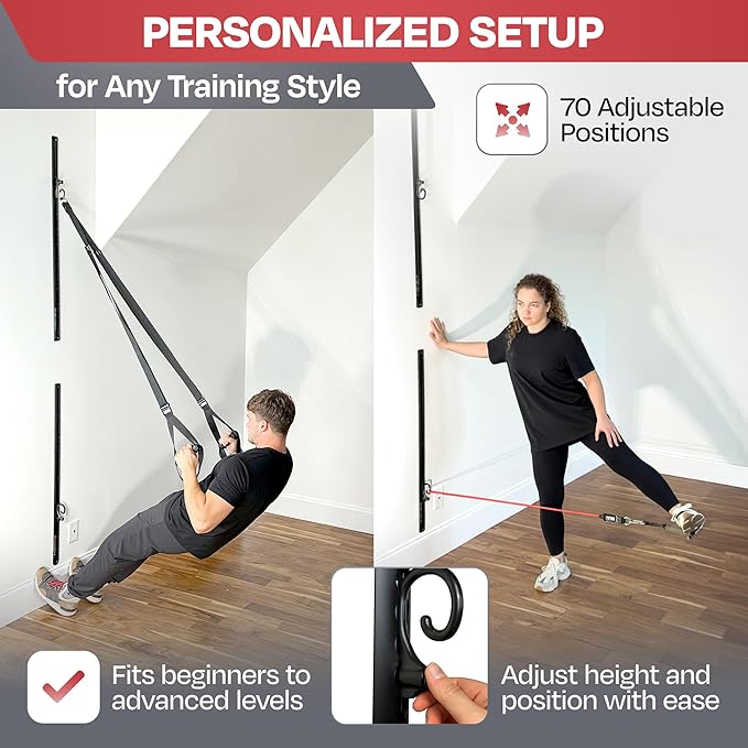 Aluminum Wall-Mounted Anchor Fitness System - Adjustable, Multi-Functional, Space Saving Home Gym Solution for Strength Training, Workout Goals | 100+ Exercises, Easy Installation, 300lbs Capacity