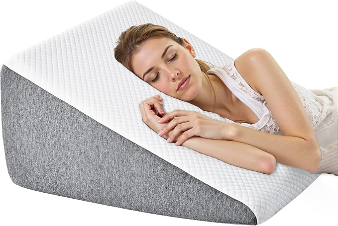 Sweetcrispy Wedge Pillow, Body Pillow for Sleep Apnea, Neck Pain Relief, Post Surgery, Sleeping Comfort, Acid Reflux, Heartburn, Back Pain Relief and Snoring, 12Inch, White& Grey