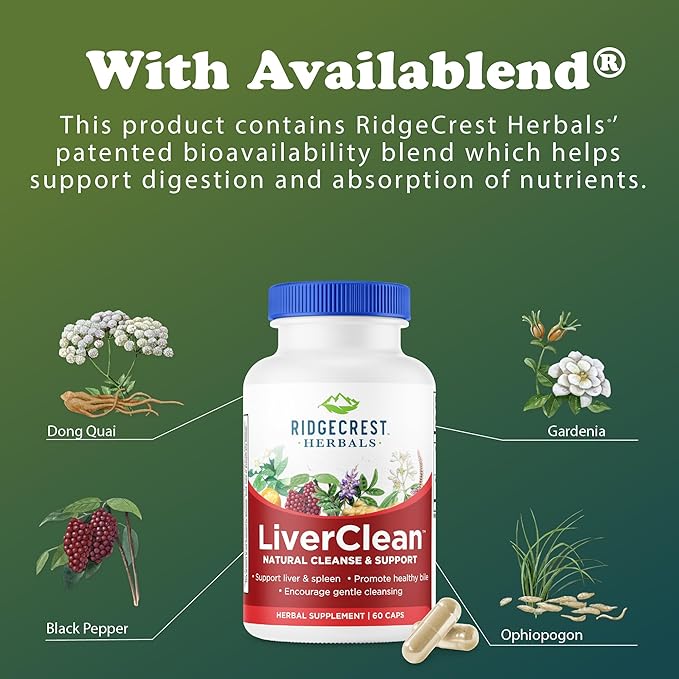 Ridgecrest Herbals LiverClean, Herbal Liver Support Supplement, Blessed Thistle, Dandelion, Detox, Cleanse Support, Healthy Bile (60 Caps, 30 Serv)